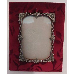Vintage RUSS Freestanding Velvet Photo Picture Frame Red Metal  Border Glass